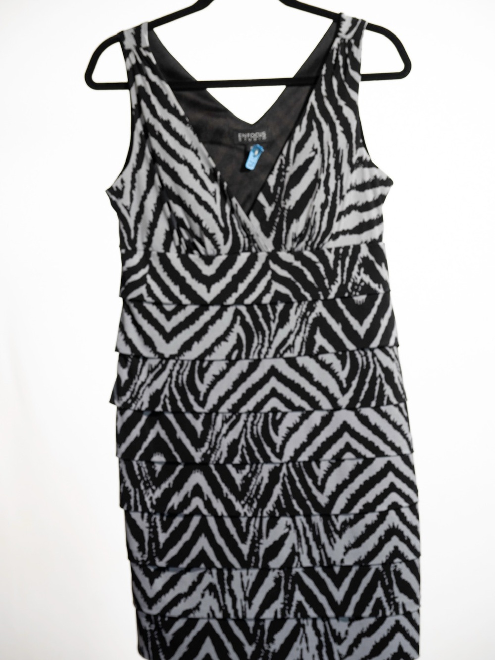 Black & White Tiered Zebra-Print V-Neck Dress